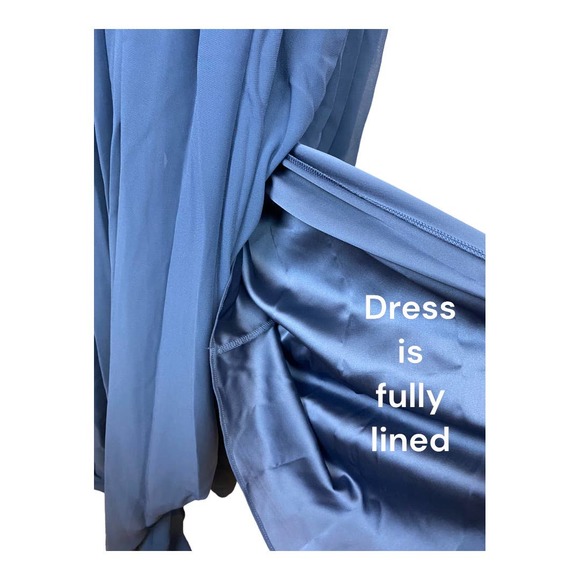 NWT Vera Wang Blue Fog Metallic Lace Full Length Halter Gown Size 6 - Picture 6 of 7